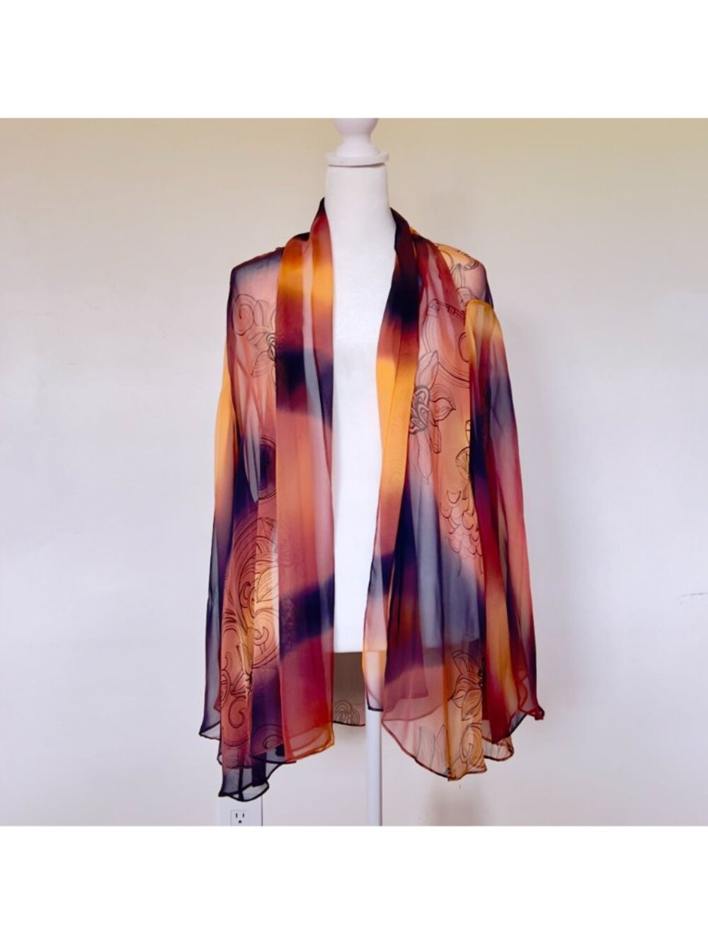 Harari Silk Sheer Kimono Duster Floral Ombré Whimsigoth Witchy Dark Romantic OS - Picture 2 of 5